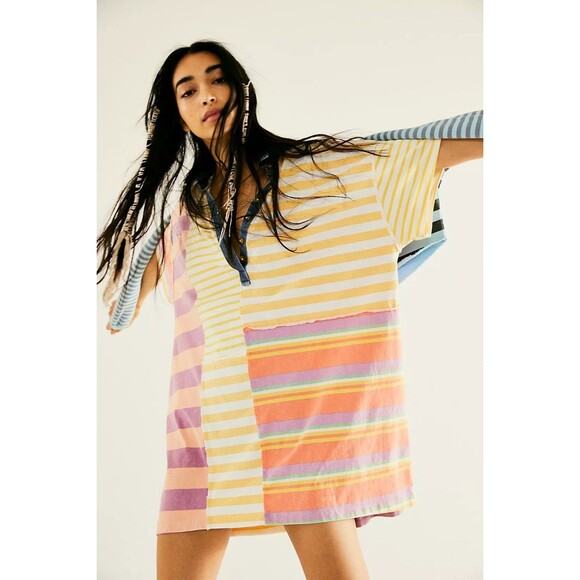 Free People Charlie Tee Tunic Mini Dress Striped Printed Oversized S New 282900 - Picture 4 of 9